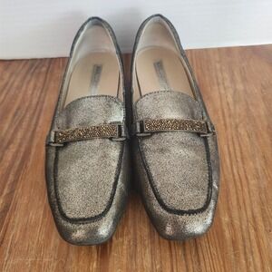 Karl Lagerfeld Quigley Leather Bit Loafer Sparkling Bronze‎ Size 9 Crystals Flat
